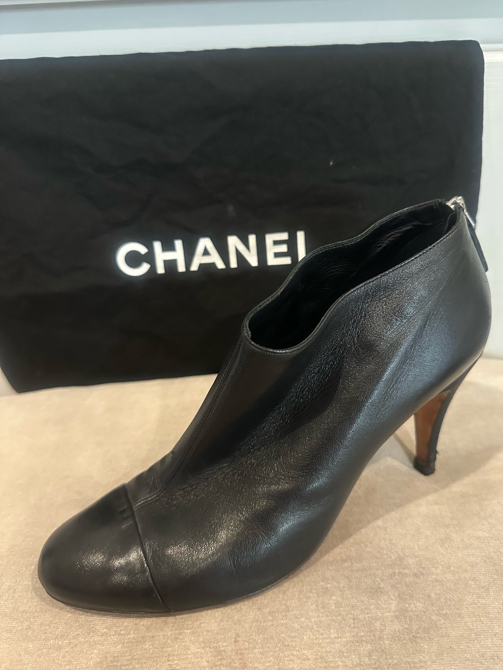 CHANEL Black Leather Ankle Booties